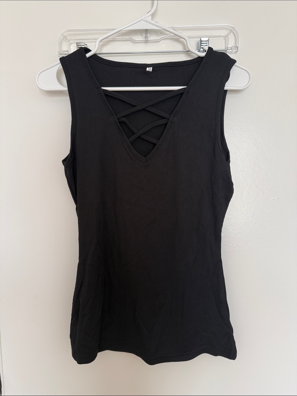 Black Crisscross V-Neck Women's Tank Top